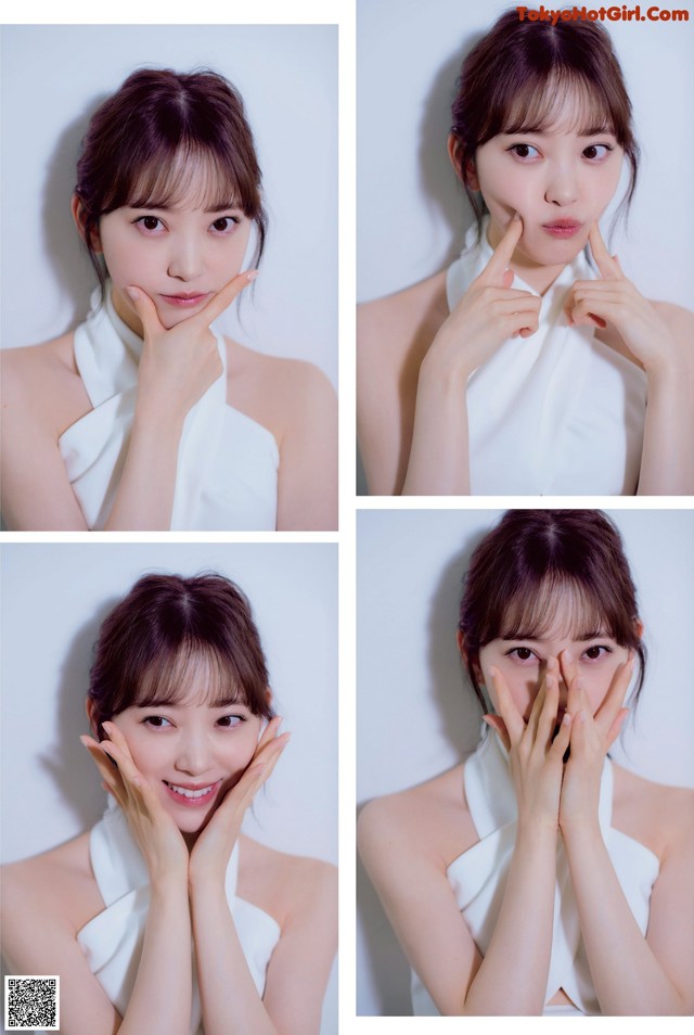 A collage of photos of a woman with different facial expressions.